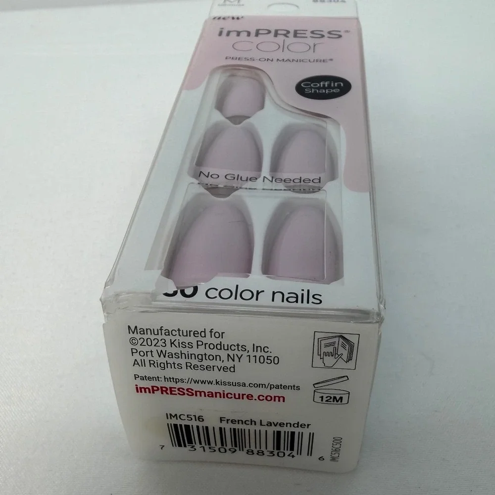 KISS imPRESS Color Press On Manicure French Lavender 516 Coffin Shape M 105-47